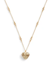 Coach Cubic Zirconia Signature Quilted Heart Pendant Necklace