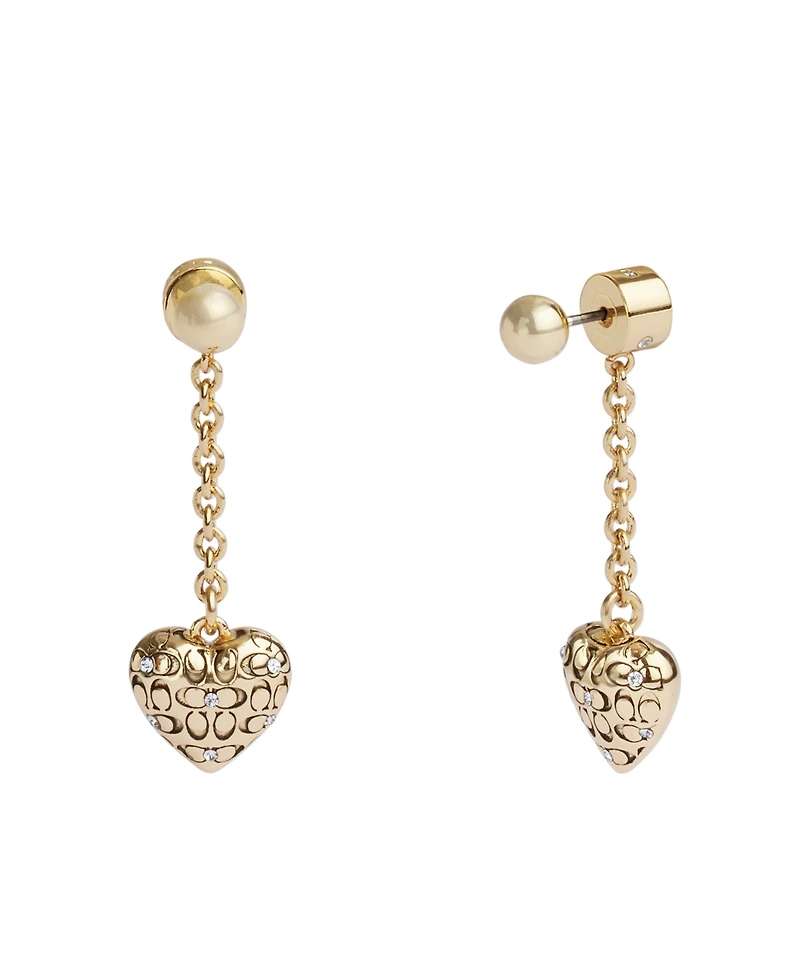 Coach Faux Stone Signature Quilted Heart Front-Back Earrings