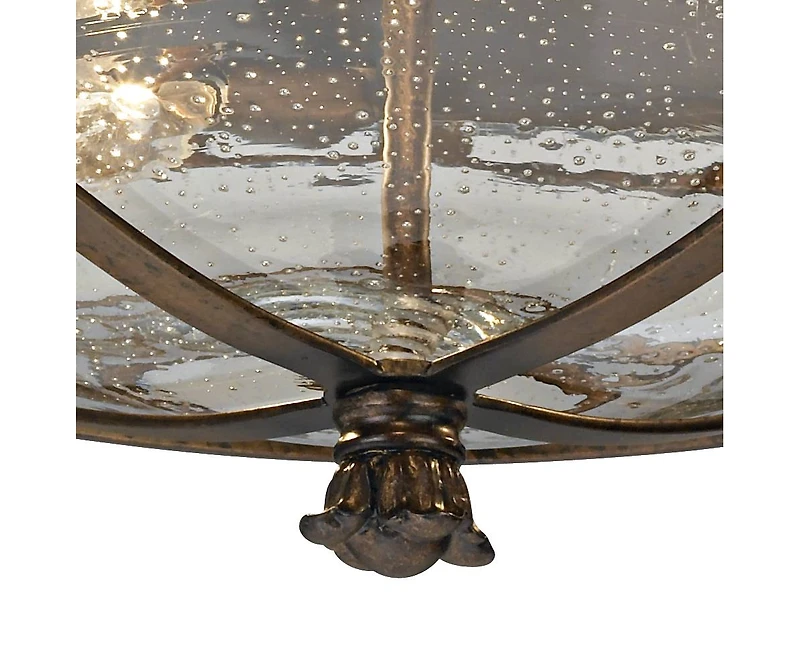 Beverly Drive Rustic Flush-Mount Outdoor Ceiling Light Fixture Bronze 14" Clear Seedy Glass Damp Rated for Exterior House Porch Patio Outside Deck Gar