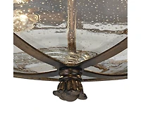 Beverly Drive Rustic Flush-Mount Outdoor Ceiling Light Fixture Bronze 14" Clear Seedy Glass Damp Rated for Exterior House Porch Patio Outside Deck Gar