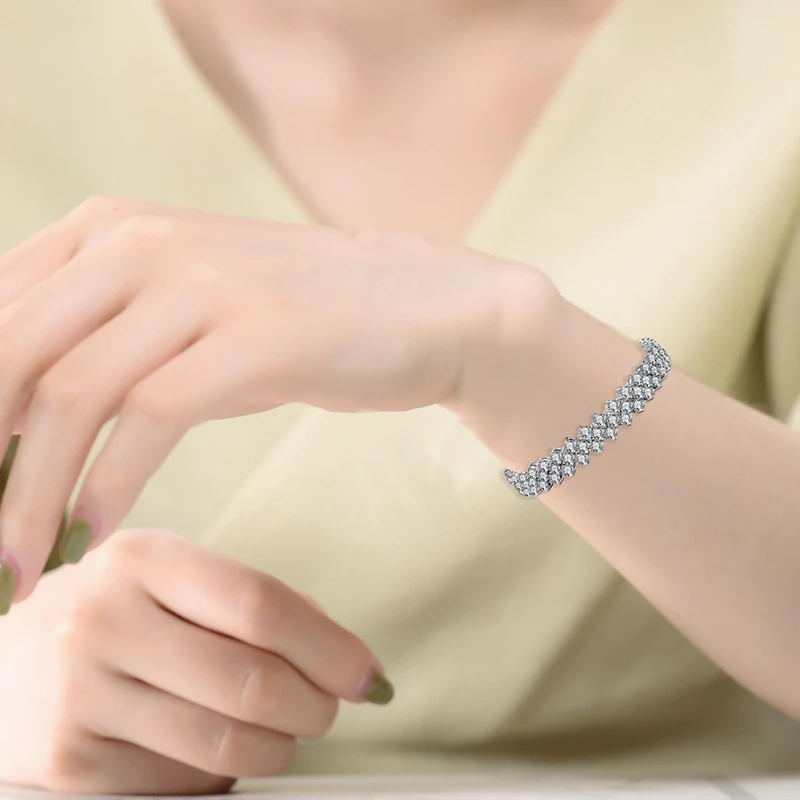 Stylish White Gold Plated Cubic Zirconia Three Row Bracelet