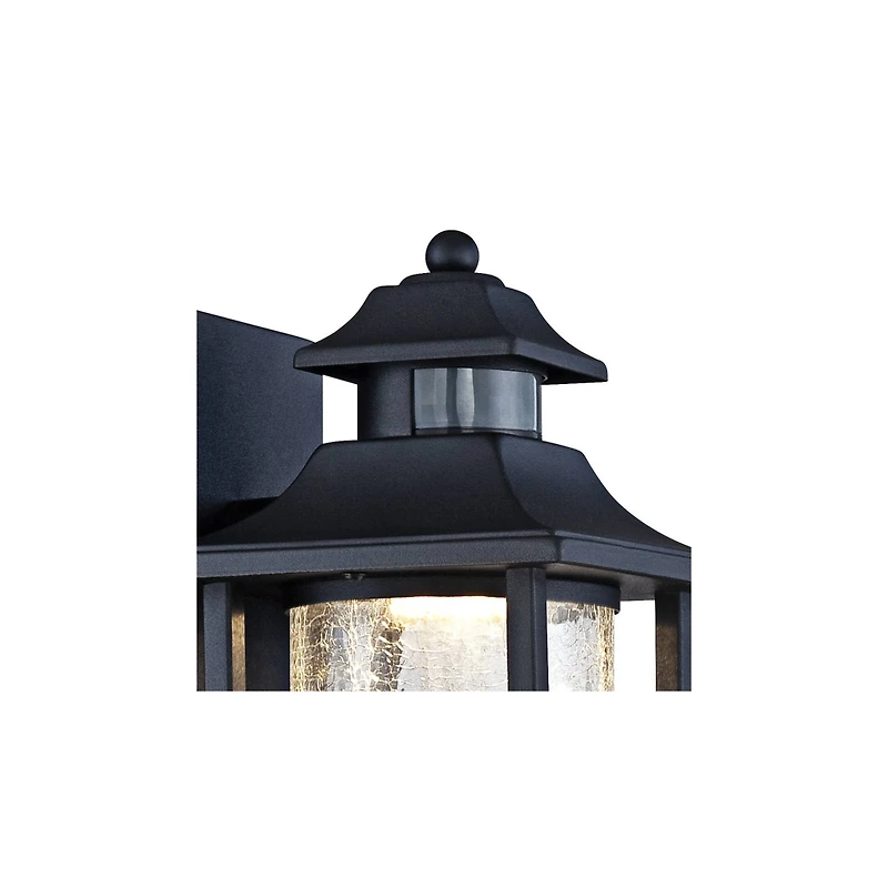 John Timberland Westray Mission Outdoor Wall Light Fixture Black Led Motion Sensor Dusk to Dawn 11 1/2" Clear Crackled Glass for Post Exterior Ho