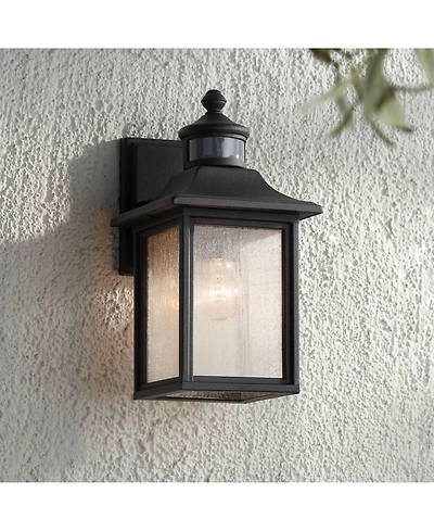 Moray Bay Industrial Outdoor Wall Light Fixture Black Steel 11 1/2" Seedy Glass Motion Sensor Dusk to Dawn for Exterior House Porch Patio Outside Deck