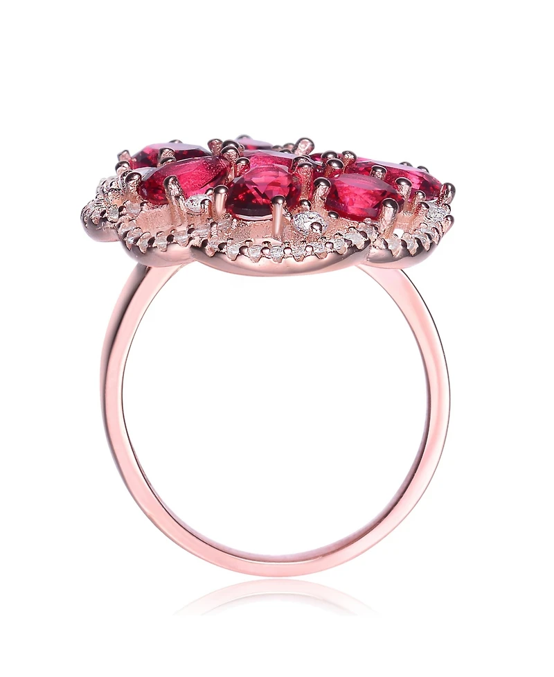 Sterling Silver with 18K Rose Gold Plated Red Pear, Round and Oval Cubic Zirconias Cocktail-Cluster Ring