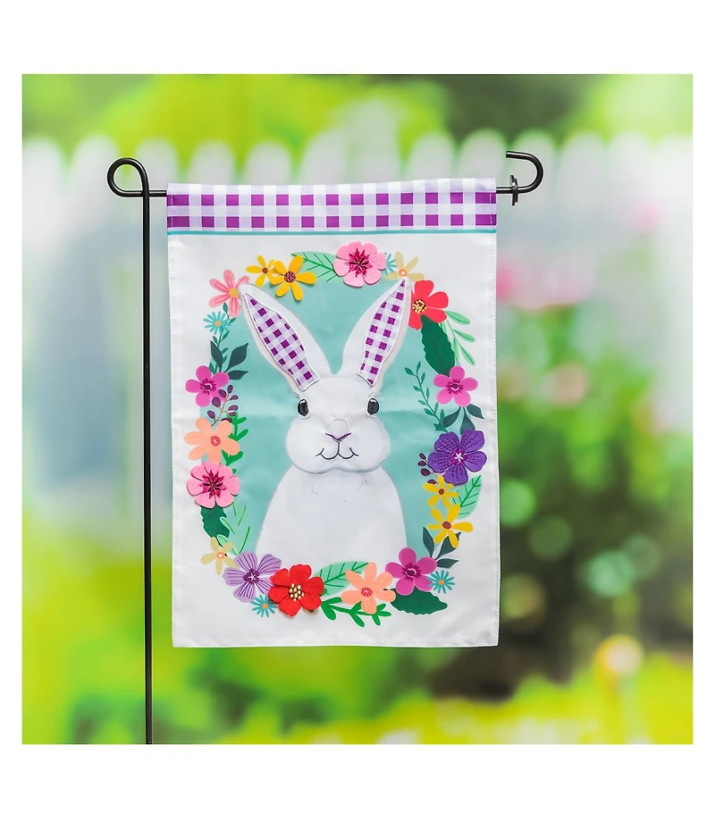 Evergreen Gingham Bunny Garden Applique Flag 12.5 x 18 Inches Indoor Outdoor Decor