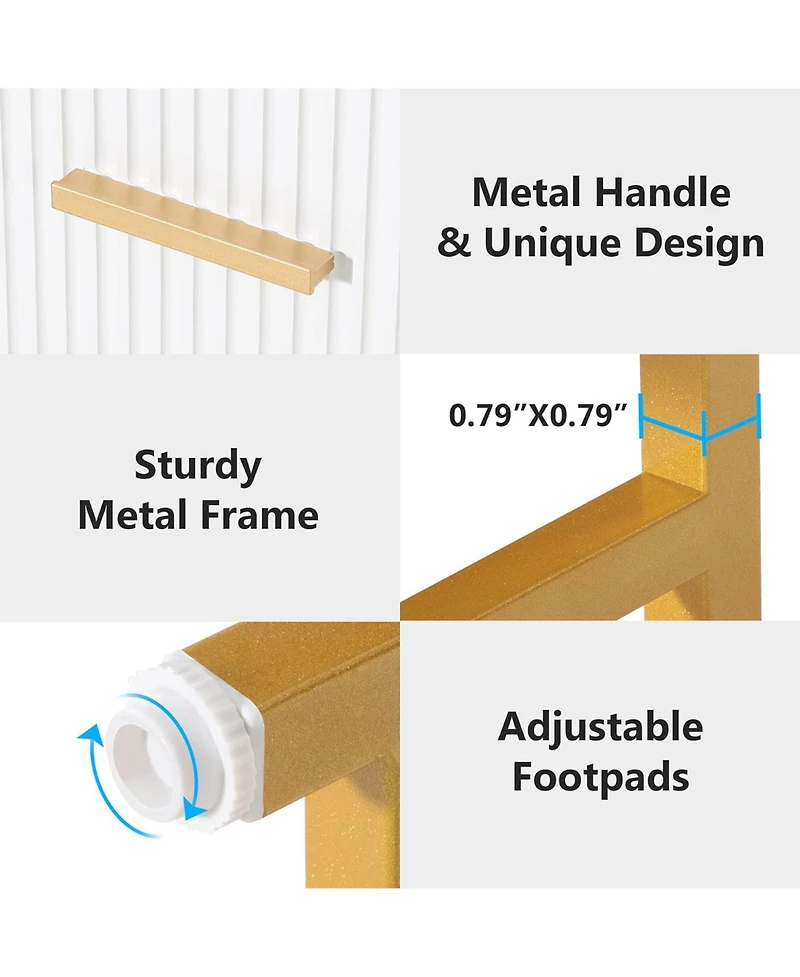 Tribesigns 2-Drawer Nightstand, White Gold Night Stands Bed Side Table with Storage Large, Wood Metal Nightstands Bedroom Organizer, Striped