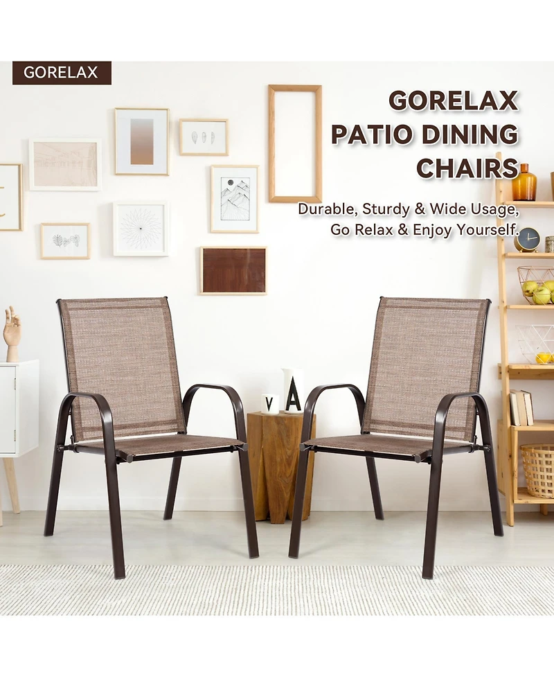 2 Pcs Patio Chairs Outdoor Dining Chair with Armrest