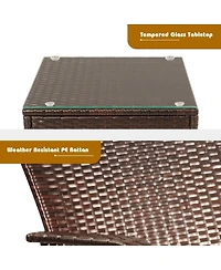 3 Pcs Patio Conversation Rattan Furniture Set with Glass Top Coffee Table and Cushions