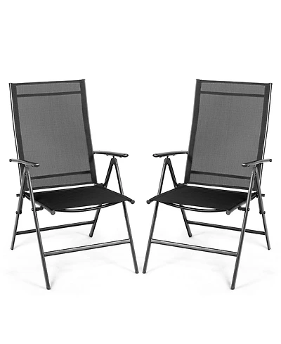Set of 2 Adjustable Portable Patio Folding Dining Chair Recliners-Black