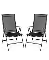 Set of 2 Adjustable Portable Patio Folding Dining Chair Recliners-Black