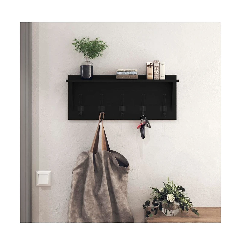 Rustic Wall Mounted Coat Rack Shelf - Wooden Country Style 24" Entryway Shelf With Hooks - Solid Pine Wood - For Entryway, Kitchen, Bathroom