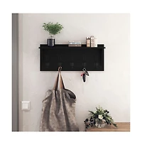 Rustic Wall Mounted Coat Rack Shelf - Wooden Country Style 24" Entryway Shelf With Hooks - Solid Pine Wood - For Entryway, Kitchen, Bathroom