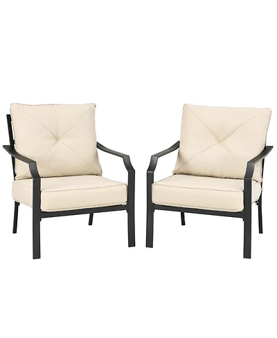 2 Pieces Patio Dining Set with Padded Cushions Armrest Steel Frame