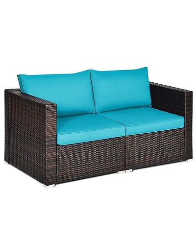 2 Pieces Patio Rattan Sectional Conversation Sofa Set