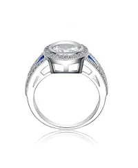 Sterling Silver White Gold Plated with Colorful stones on the Band and Round Cubic Zirconia Ring