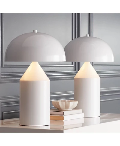 360 Lighting Felix Modern Cottage Accent Table Lamps 19" Tall Set of 2 White Tapered Geometric Metal Mushroom Dome Shade for Bedroom Living Room House