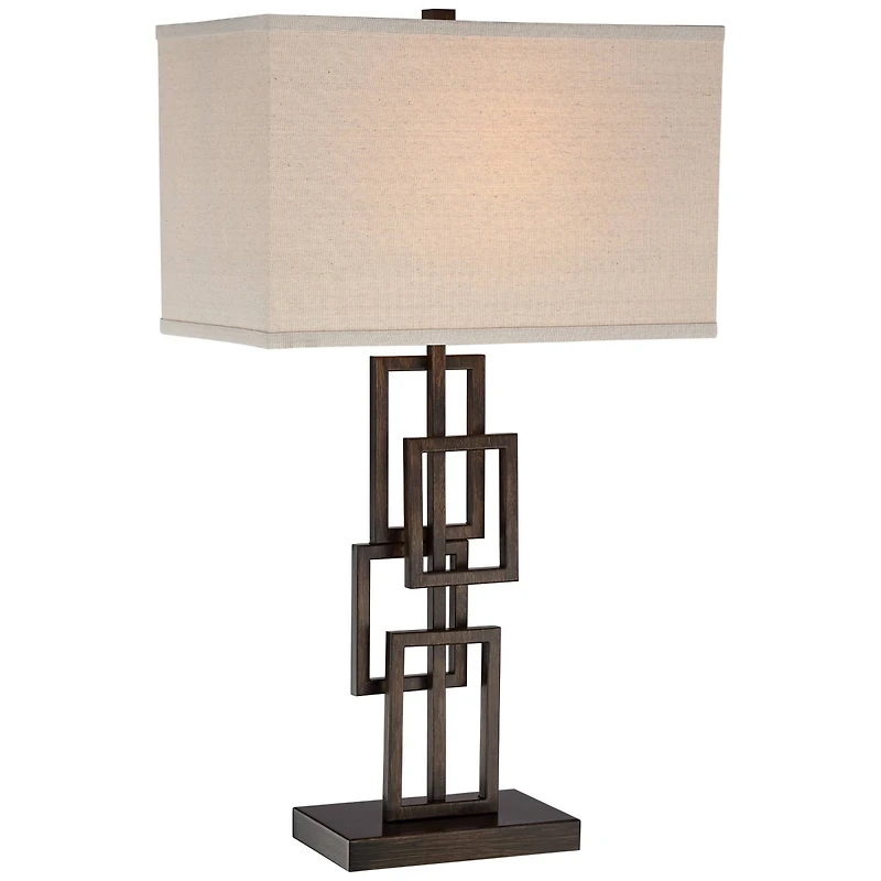 360 Lighting Kory Modern Industrial Table Lamp 26 1/2" High Dark Bronze Metal Sculptural Stacked Geometric Off White Shade Bedroom Living Room