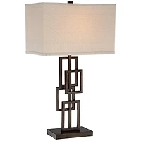 360 Lighting Kory Modern Industrial Table Lamp 26 1/2" High Dark Bronze Metal Sculptural Stacked Geometric Off White Shade Bedroom Living Room