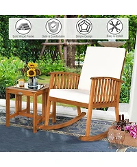 2 Pieces Acacia Wood Patio Rocking Chair Table Set