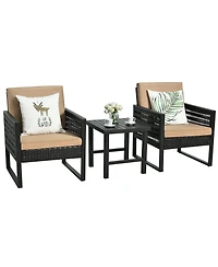 3 Pieces Patio Rattan Bistro Cushioned Furniture Set