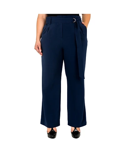 Women's Plus Belted Straight Leg Paper Bag Pants