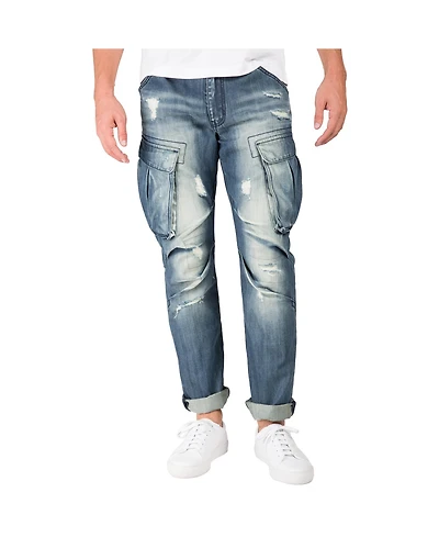 Men's Premium Jeans Slim Straight Intense Blast Distressed Cargo Pocket