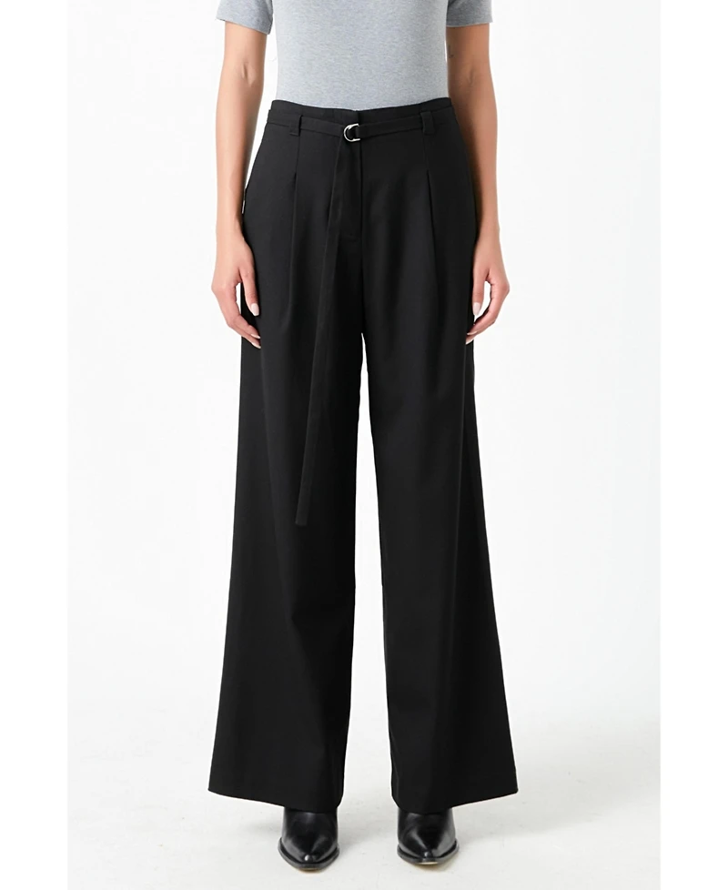 Women's Pleated Wide Pants with Belt
