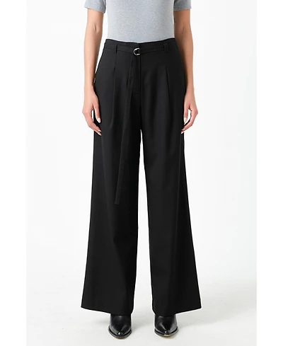 Women's Pleated Wide Pants with Belt