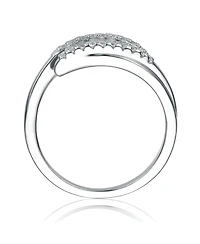 Sterling Silver White Gold Plated with Cubic Zirconia Bypass Ring