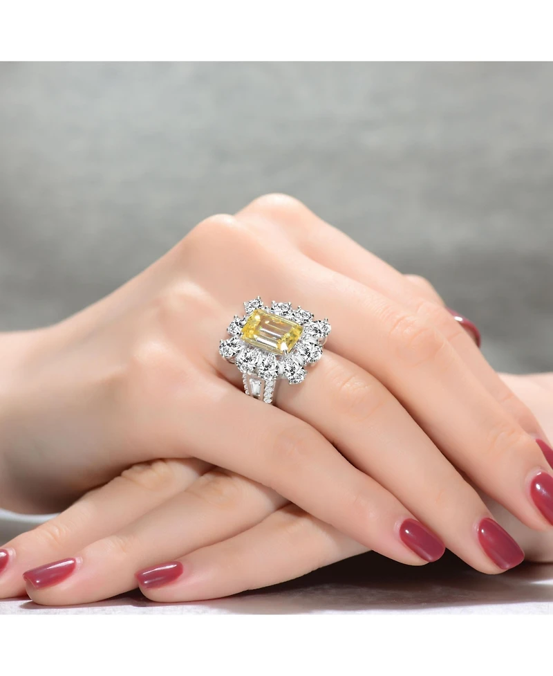Sterling Silver White Gold Plated Cut Cubic Zirconia Cocktail Ring