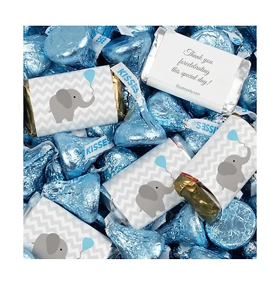 Just Candy Boy Baby Shower Candy Party Favors Elephant Hershey's Miniatures & Blue Kisses, 128 Pieces