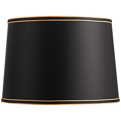 Springcrest Black Medium Drum Lamp Shade with Black and Gold Trim 14" Top x 16" Bottom x 11" High (Spider) Replacement with Harp and Fi
