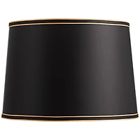 Springcrest Black Medium Drum Lamp Shade with Black and Gold Trim 14" Top x 16" Bottom x 11" High (Spider) Replacement with Harp and Fi