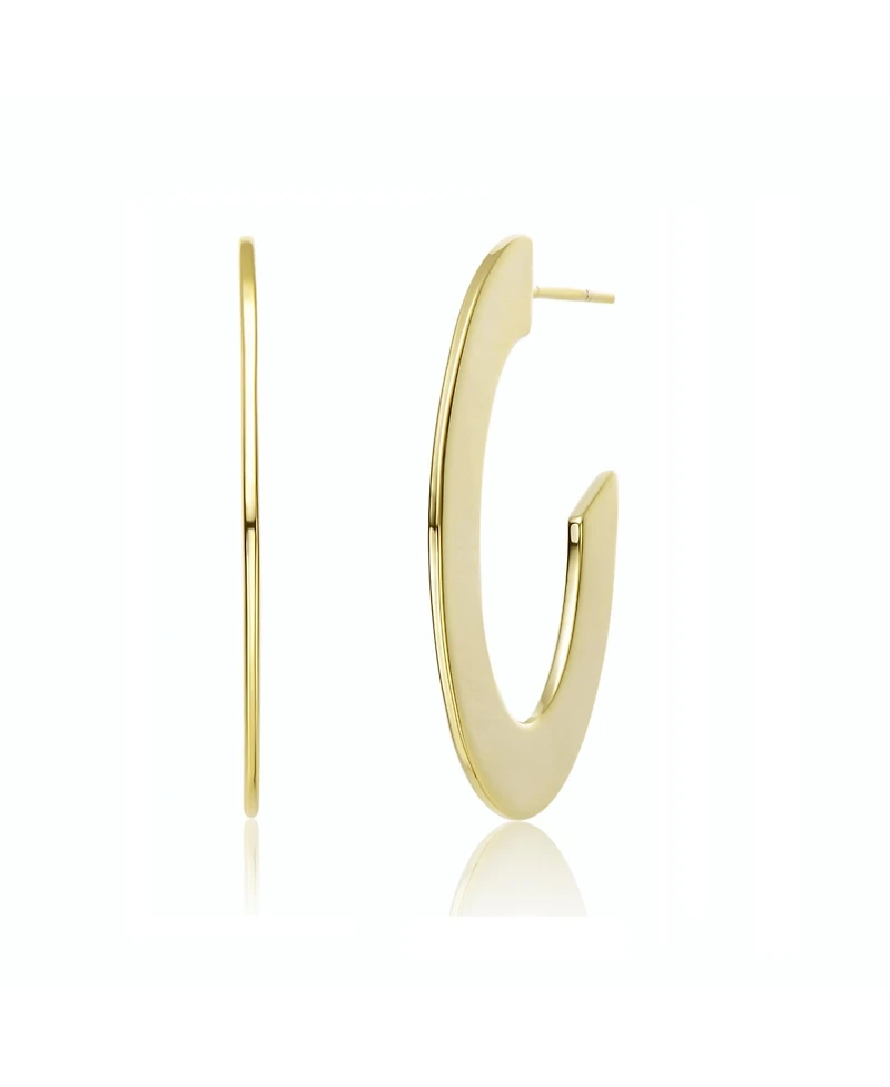 Stylish 14K Gold Plated Ribbed Narrow Open Circle Hoop Earrings