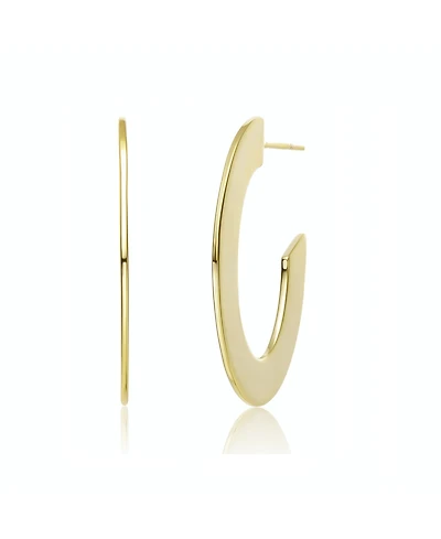 Stylish 14K Gold Plated Ribbed Narrow Open Circle Hoop Earrings