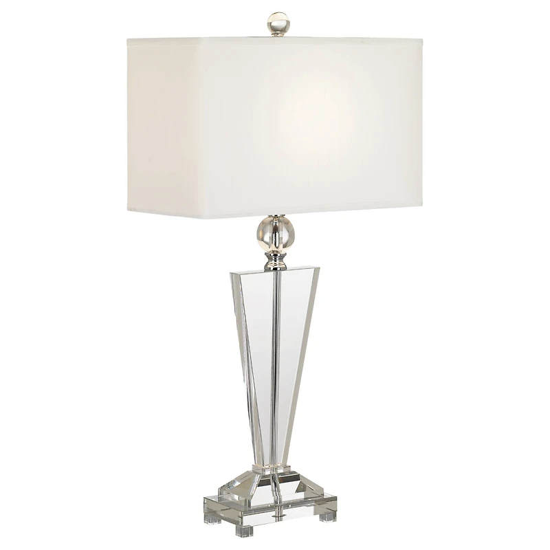 Vienna Full Spectrum Trophy Traditional Art Deco Table Lamp 30 1/2" Tall Clear Crystal Glass Off White Shade for Bedroom Living Room Bedside Offi