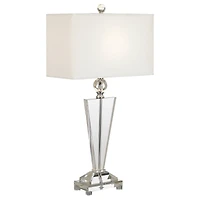 Vienna Full Spectrum Trophy Traditional Art Deco Table Lamp 30 1/2" Tall Clear Crystal Glass Off White Shade for Bedroom Living Room Bedside Offi