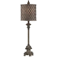 Regency Hill French Buffet Table Lamp Beige Scroll Metal Lattice Candlestick Framed Cylinder Shade for Dining Room