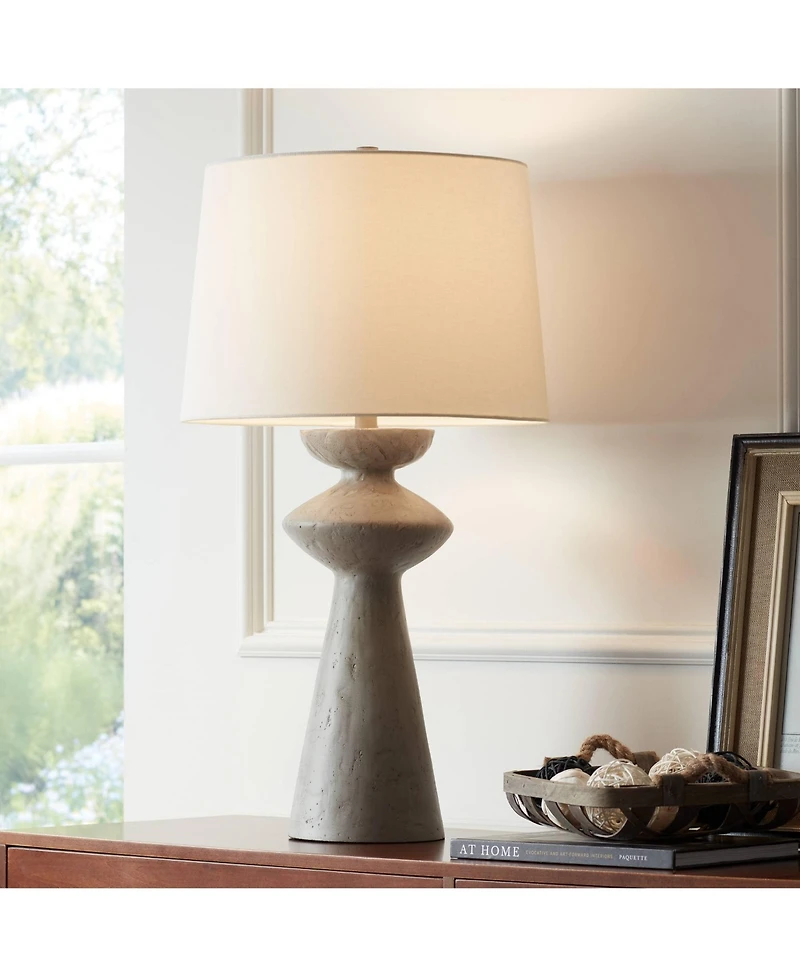 Possini Euro Design Claire 30" Tall Large Mid Century Modern Farmhouse Rustic End Table Lamp White Beige Living Room Bedside