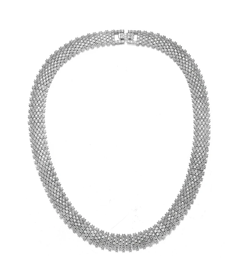 Sterling Silver with White Gold Plated Clear Round Cubic Zirconia Milgrain Bezel Tennis Necklace