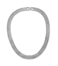 Sterling Silver with White Gold Plated Clear Round Cubic Zirconia Milgrain Bezel Tennis Necklace
