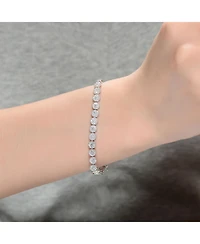 Sterling Silver White Gold Plated Cubic Zirconia Cluster Tennis Bracelet