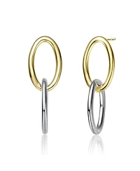 Sophisticated Two Tone 14K Gold Plated and White Gold Plated Oval Drop Earrings