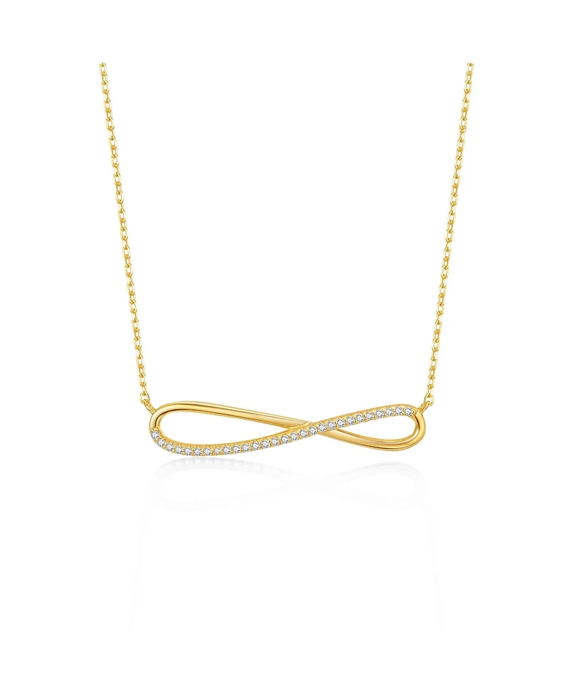 14k Gold Plated with Cubic Zirconia Infinity Symbol Ribbon Pendant Necklace in Sterling Silver