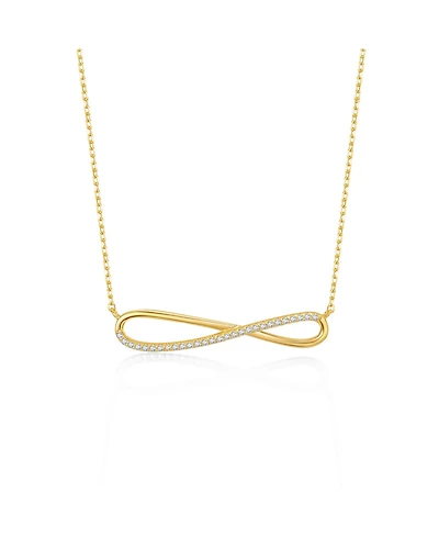 14k Gold Plated with Cubic Zirconia Infinity Symbol Ribbon Pendant Necklace in Sterling Silver