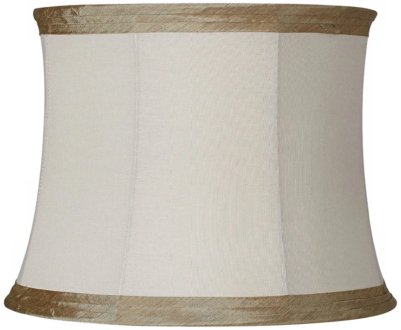 Springcrest Ivory Linen with Taupe Trim Medium Lamp Shade 14" Top x 16" Bottom x 12" High (Spider) Replacement with Harp and Finial