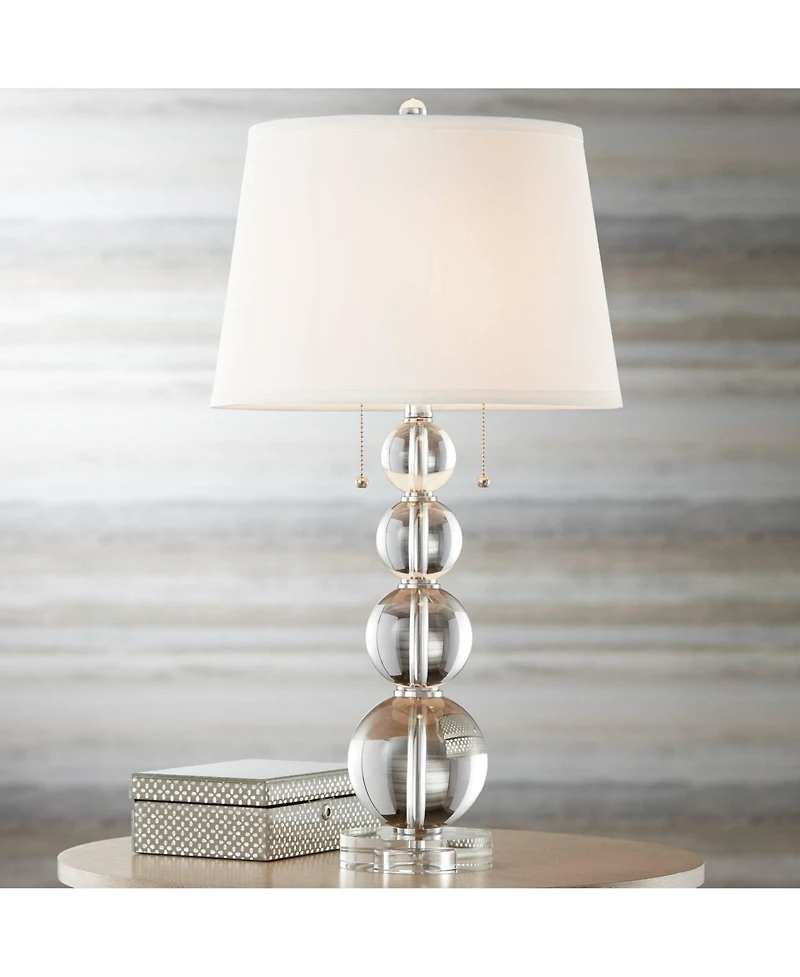 Vienna Full Spectrum Modern Table Lamp 26 1/2" High Stacked Clear Crystal Spheres Glass White Drum Shade for Bedroom Living Room House Home Night