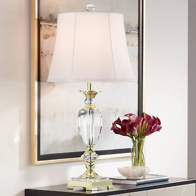 Vienna Full Spectrum Traditional Table Lamp 31" Tall Faceted Crystal and Brass Bell Fabric Shade for Living Room Family Bedroom Bedside