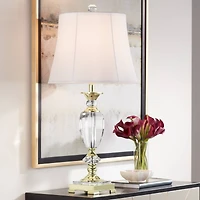 Vienna Full Spectrum Traditional Table Lamp 31" Tall Faceted Crystal and Brass Bell Fabric Shade for Living Room Family Bedroom Bedside