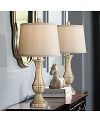Regency Hill Becky Traditional Table Lamps 24 3/4" High Set of 2 Antique Brass Metal Beige Drum Shade for Bedroom Living Room Bedside Nightstand